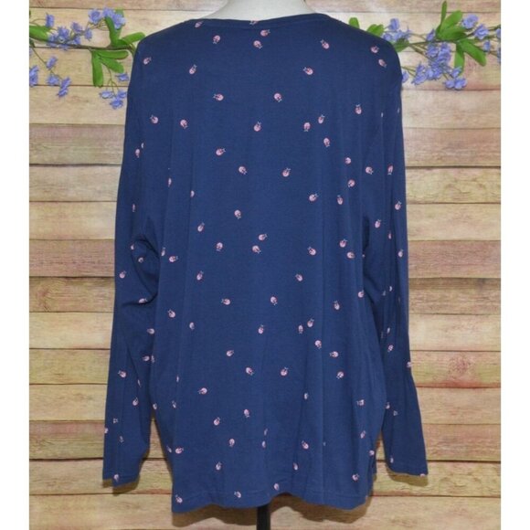 Croft & Barrow Women's Blue Plus Size 2X Ladybugs Knit Top Long Sleeves Cotton - Picture 5 of 7